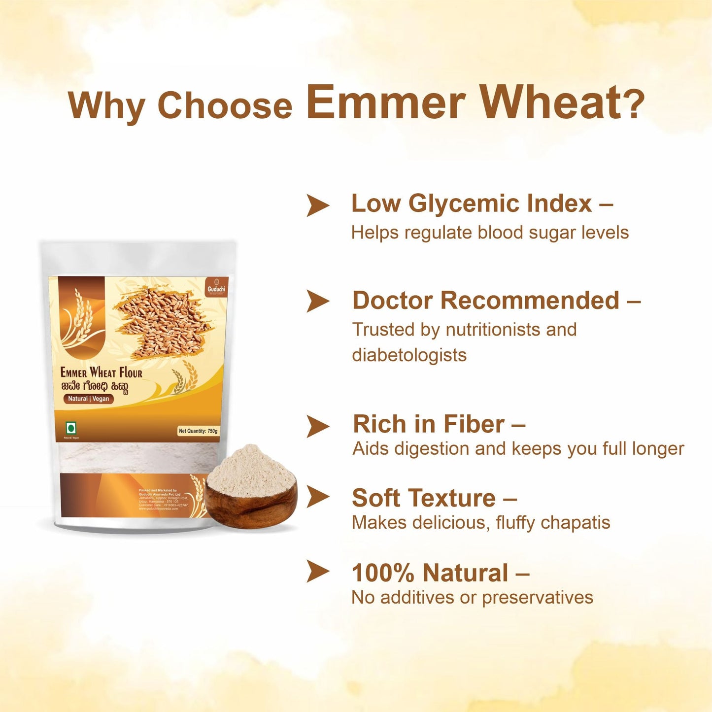 Guduchi Ayurveda Emmer Diabetes - Friendly Wheat Chapati Flour – 750gm - Guduchi Ayurveda