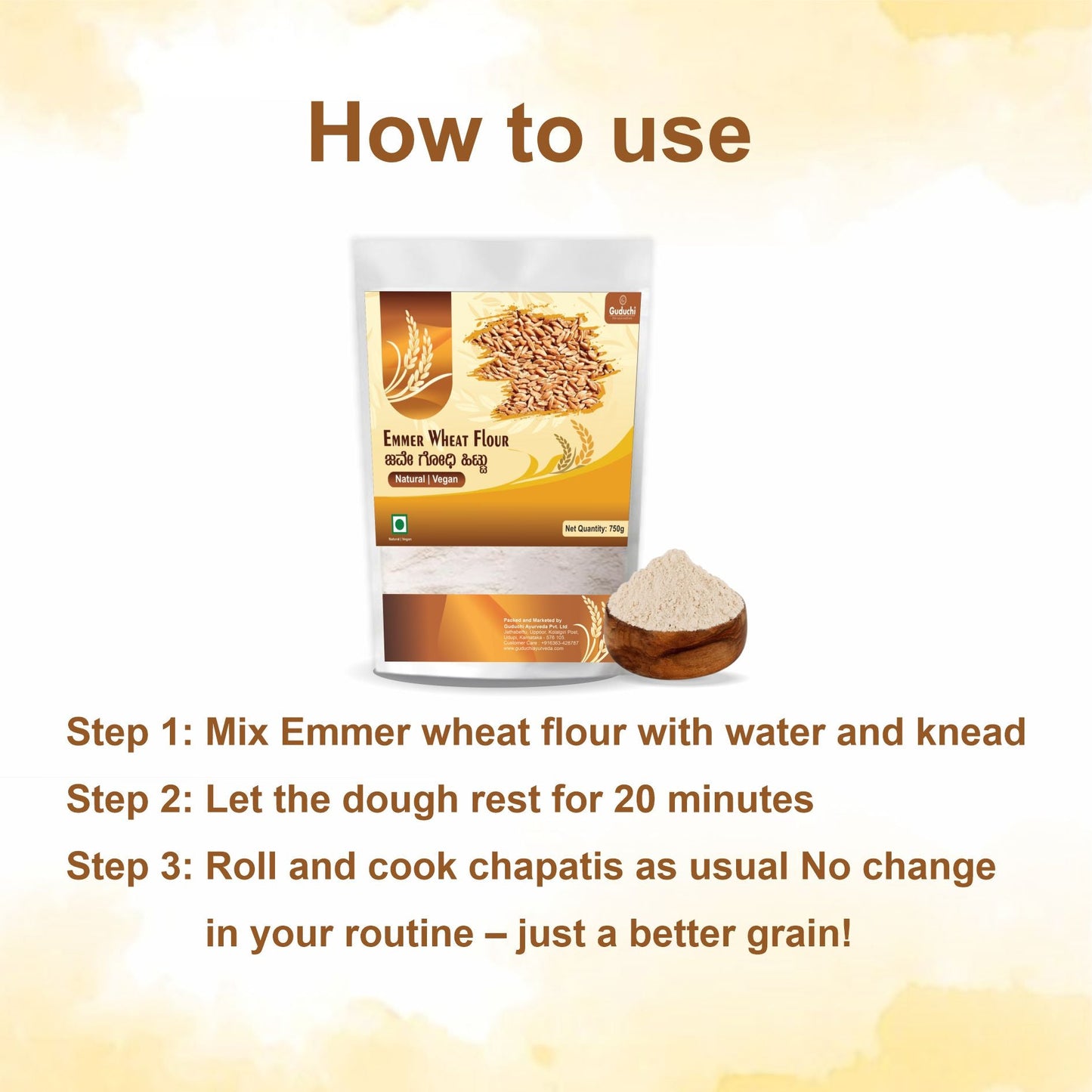 Guduchi Ayurveda Emmer Diabetes - Friendly Wheat Chapati Flour – 750gm - Guduchi Ayurveda