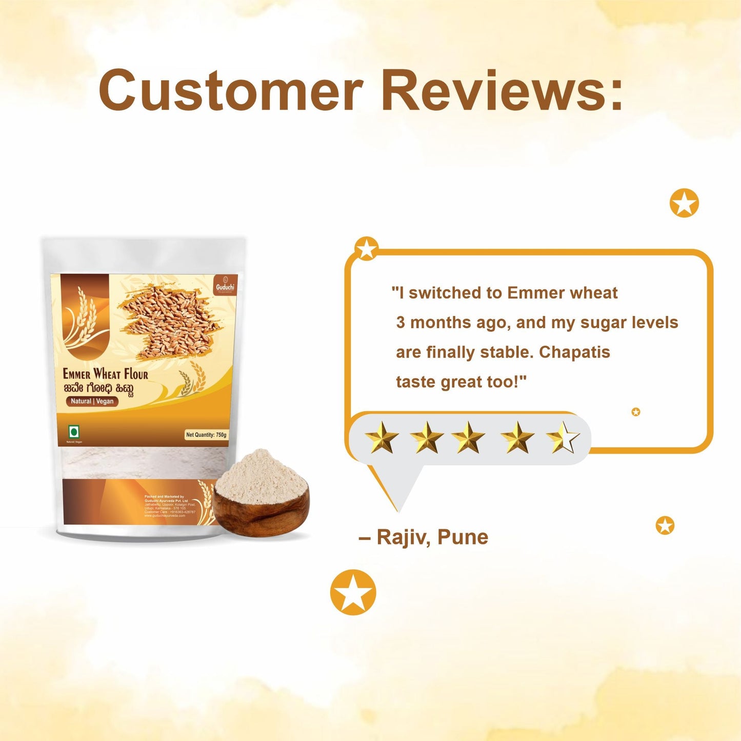Guduchi Ayurveda Emmer Diabetes - Friendly Wheat Chapati Flour – 750gm - Guduchi Ayurveda