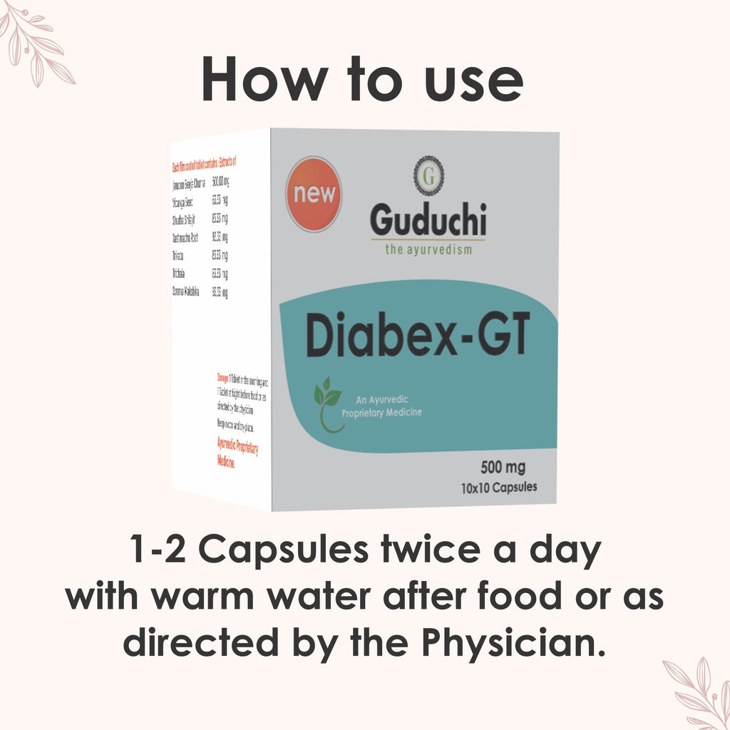 Diabex-GT| Improves insulin secretion| Helps to stimulate the pancreas for releasing proper insulin- 100 Capsule. - Guduchi Ayurveda