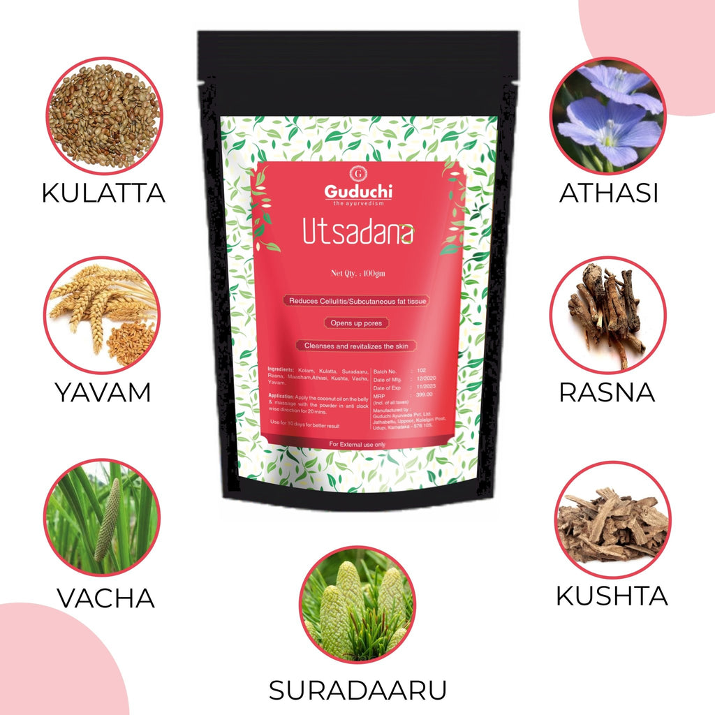 Guduchi Ayurveda Utsadana powder – Ayurveda Udvartana treatment for losing unwanted fat – External use only – 100gm - Guduchi Ayurveda