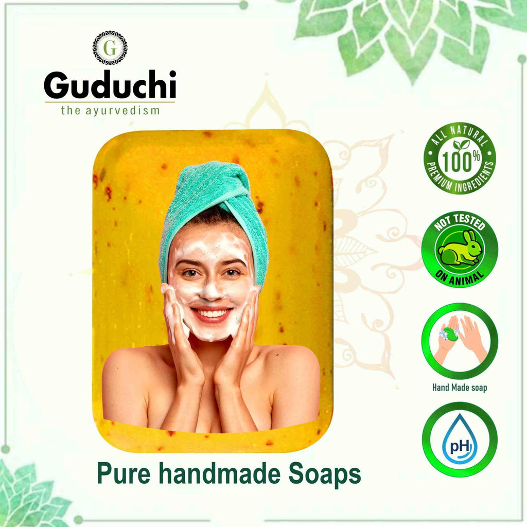 Herbal Handmade Papaya Bathing Soap for Bright, Glowing Skin, Helpful in pigmentation-5*100gm - Guduchi Ayurveda