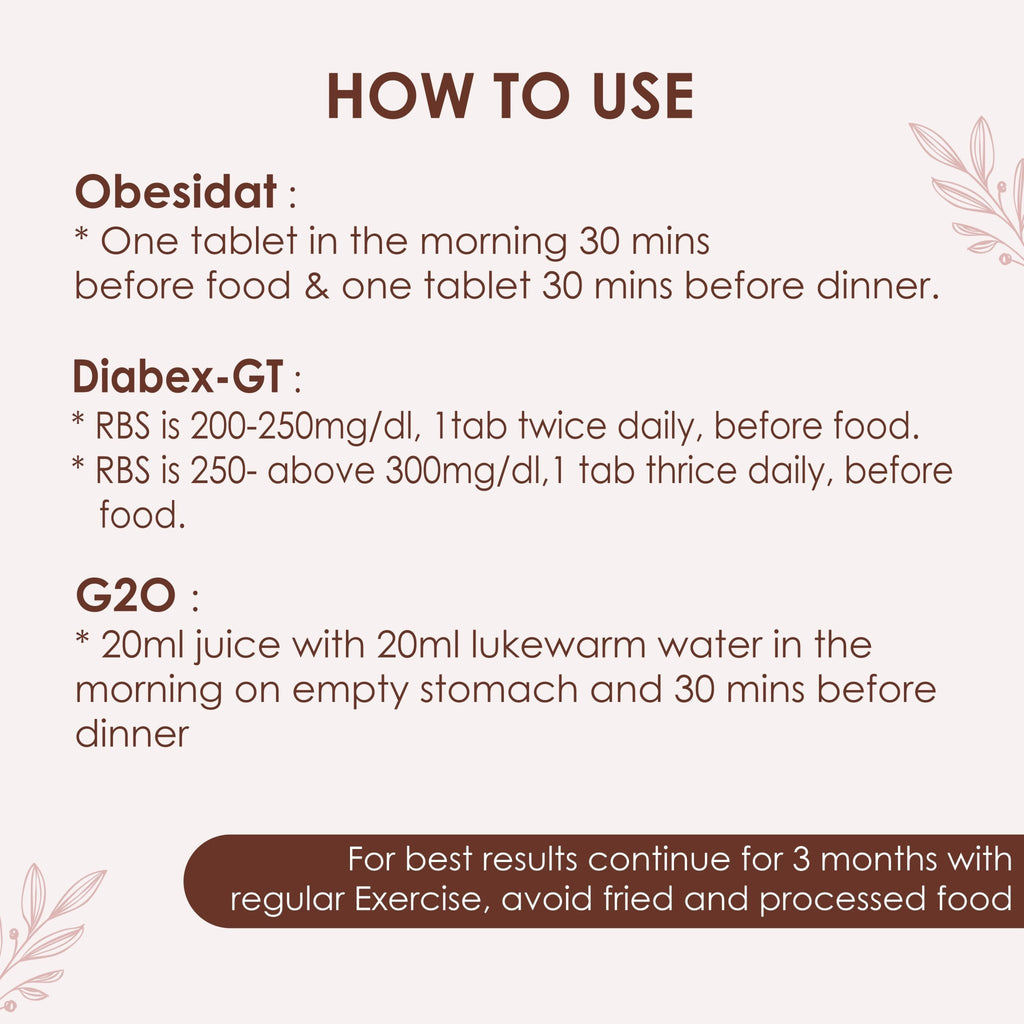 Weight Loss Regimen for Diabetes. Obesidat, Diabex-GT & G2O Water Mix. - Guduchi Ayurveda