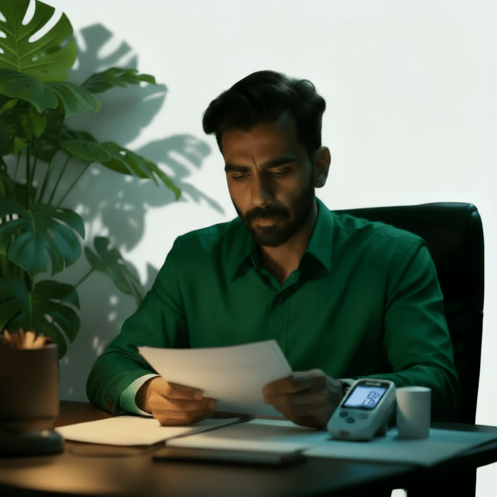 man struggling with sugar swings during work 