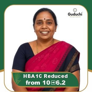 Guduchi Ayurveda type 2 diabetes reversal program success story – patient sharing reduced hba1c level results through treatment in Guduchi Ayurveda.