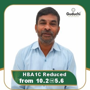 Guduchi Ayurveda type 2 diabetes reversal program success story – patient sharing improved HBA1C level and health results through treatment in Guduchi ayurveda