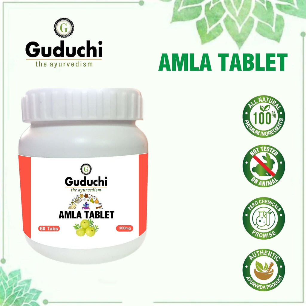 Amla Tablet | AntiOxidant Nature Improves Physical & Mental health | Helps Boost Immunity - 60 Tabs| 500mg - Guduchi Ayurveda