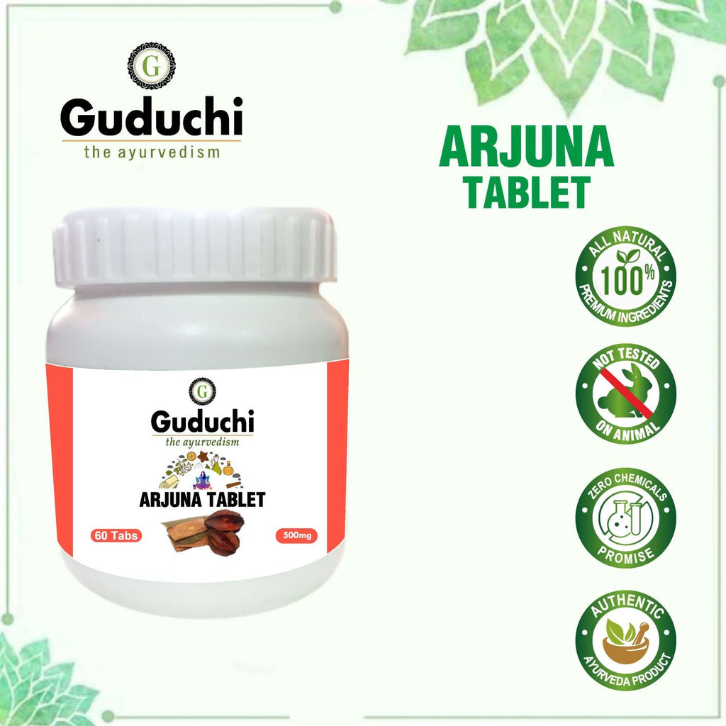 Arjuna Tablet- Cardio Care | Maintain Healthy Blood Pressure | Reduces from Clot Formation | Protects Heart Muscles - 60 Tabs | 500mg - Guduchi Ayurveda