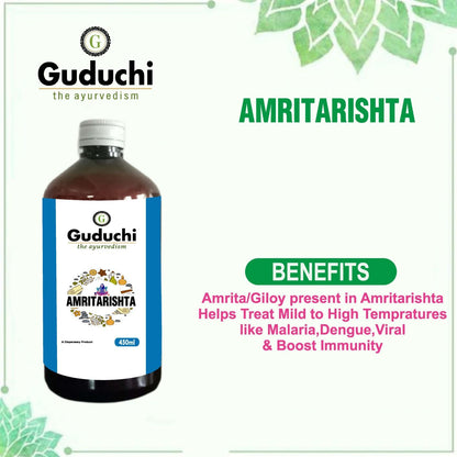 Asava Arishta Amritarishta | Helps Treat Mild to High Temperatures like Malaria, Dengue & Viral | Boosts Immunity | 450ML - Guduchi Ayurveda