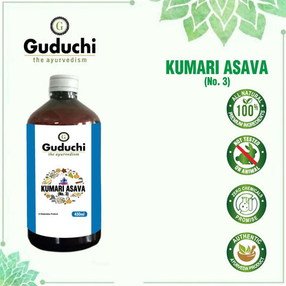 Asava Arishta Kumari Asava No.3 | Useful in Gastritis, Indigestion, Constipation & Anemia | 450ML - Guduchi Ayurveda