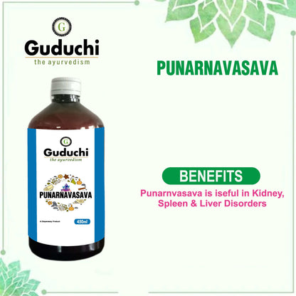 Asava Arishta Punarnavasava | Useful in Kidney, Spleen & Liver Disorders | 450ML - Guduchi Ayurveda