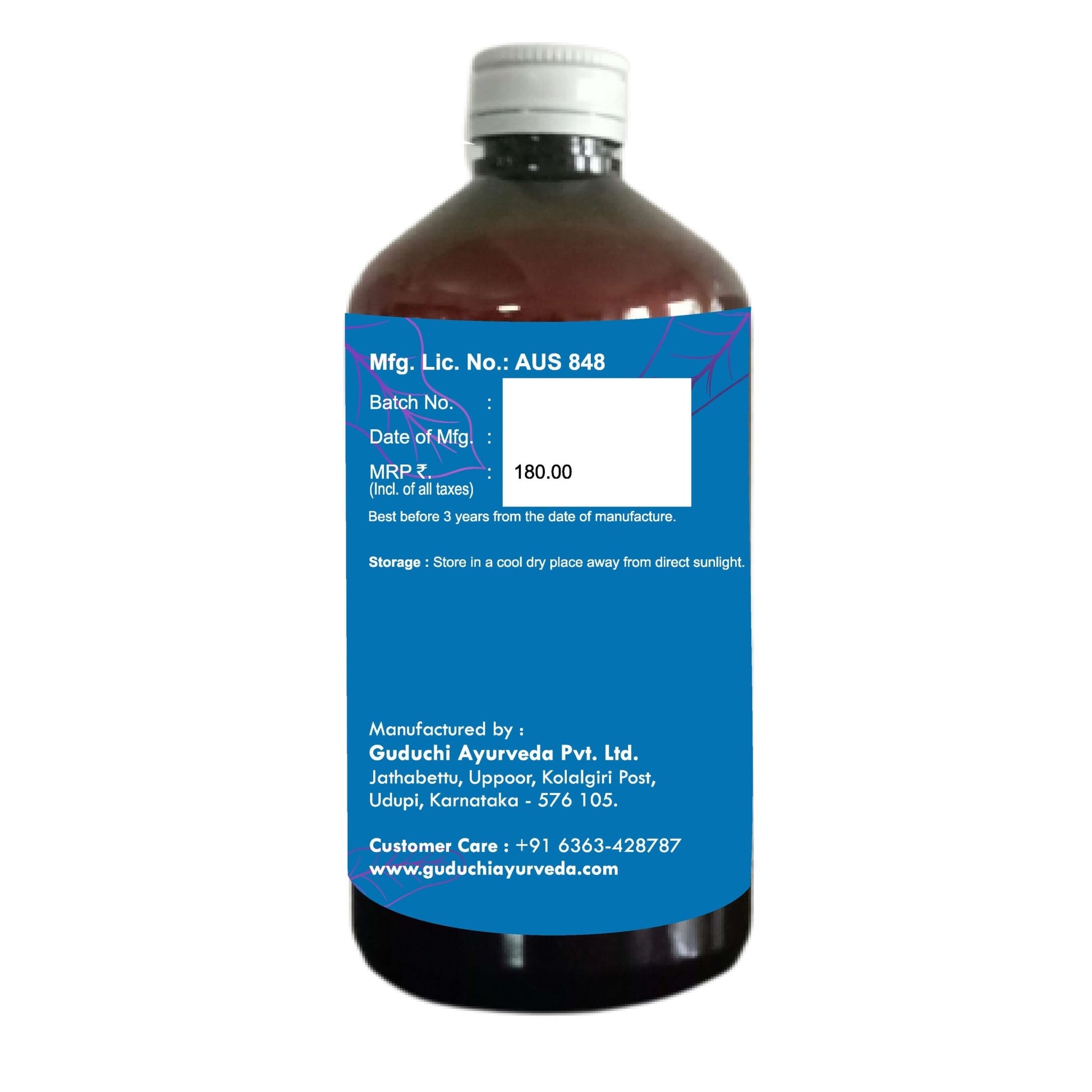 Asava Arishta Pushakaramoolasava | Useful in Pulmonary Disorder, bronchial Asthma, Cough, Chest Pain & Breathlessness | 450ML - Guduchi Ayurveda