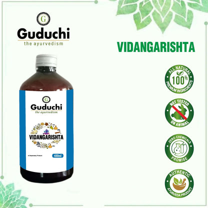 Asava Arishta Vidangarishta | Useful in Intestinal worms & Relief from Stomach ache | 450ML - Guduchi Ayurveda