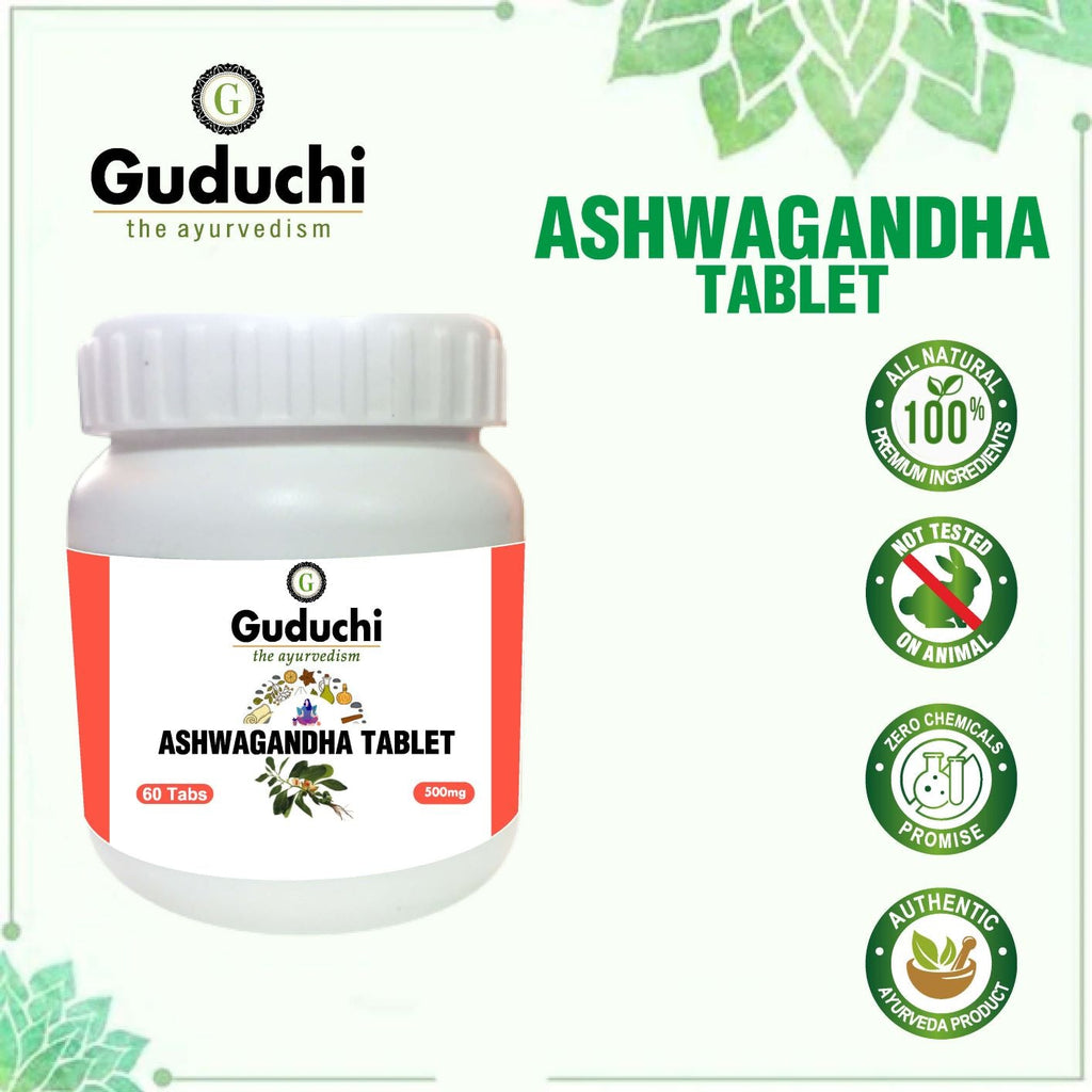 Ashwagandha Tablet- For General Wellness & Anxiety Relief | Stress Support | 60 Tabs | 500mg - Guduchi Ayurveda