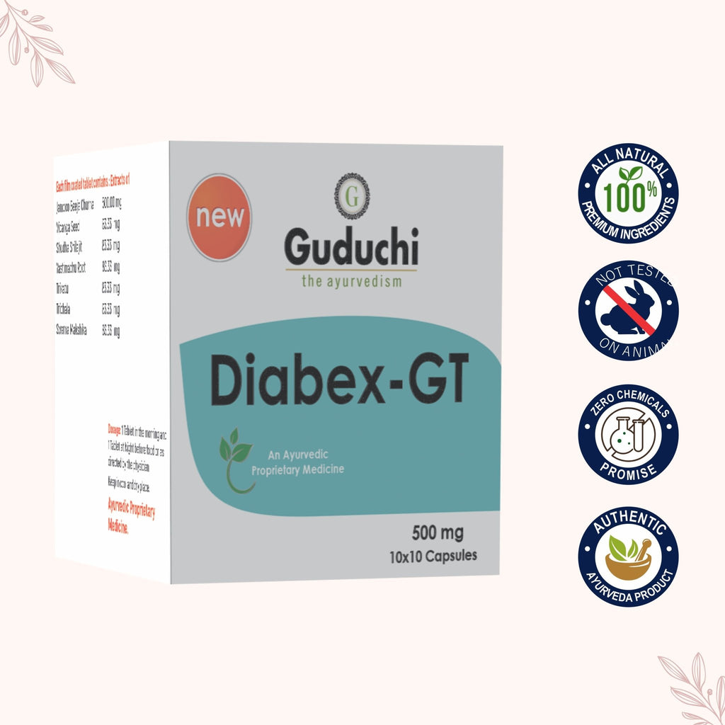 Diabex-GT| Improves insulin secretion| Helps to stimulate the pancreas for releasing proper insulin- 100 Capsule. - Guduchi Ayurveda