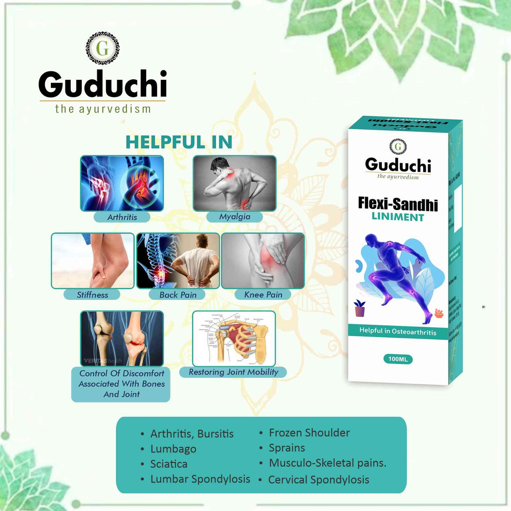Flexi Sandhi| An effective pain reliever for joint pain, muscular pain and stiffness of muscles - Guduchi Ayurveda