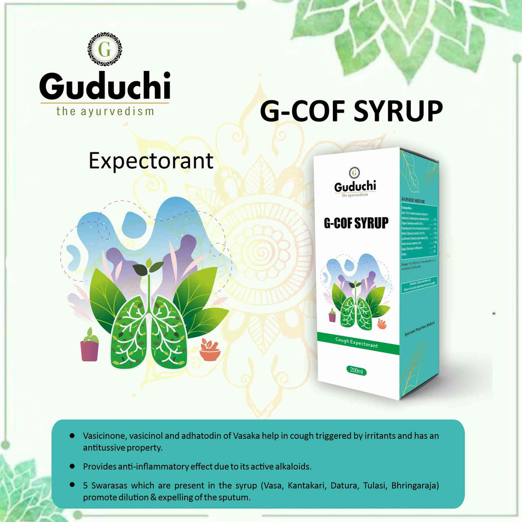 G-cof syrup| A remedy for Productive Cough| Reduces chest and nasal congestion - Guduchi Ayurveda