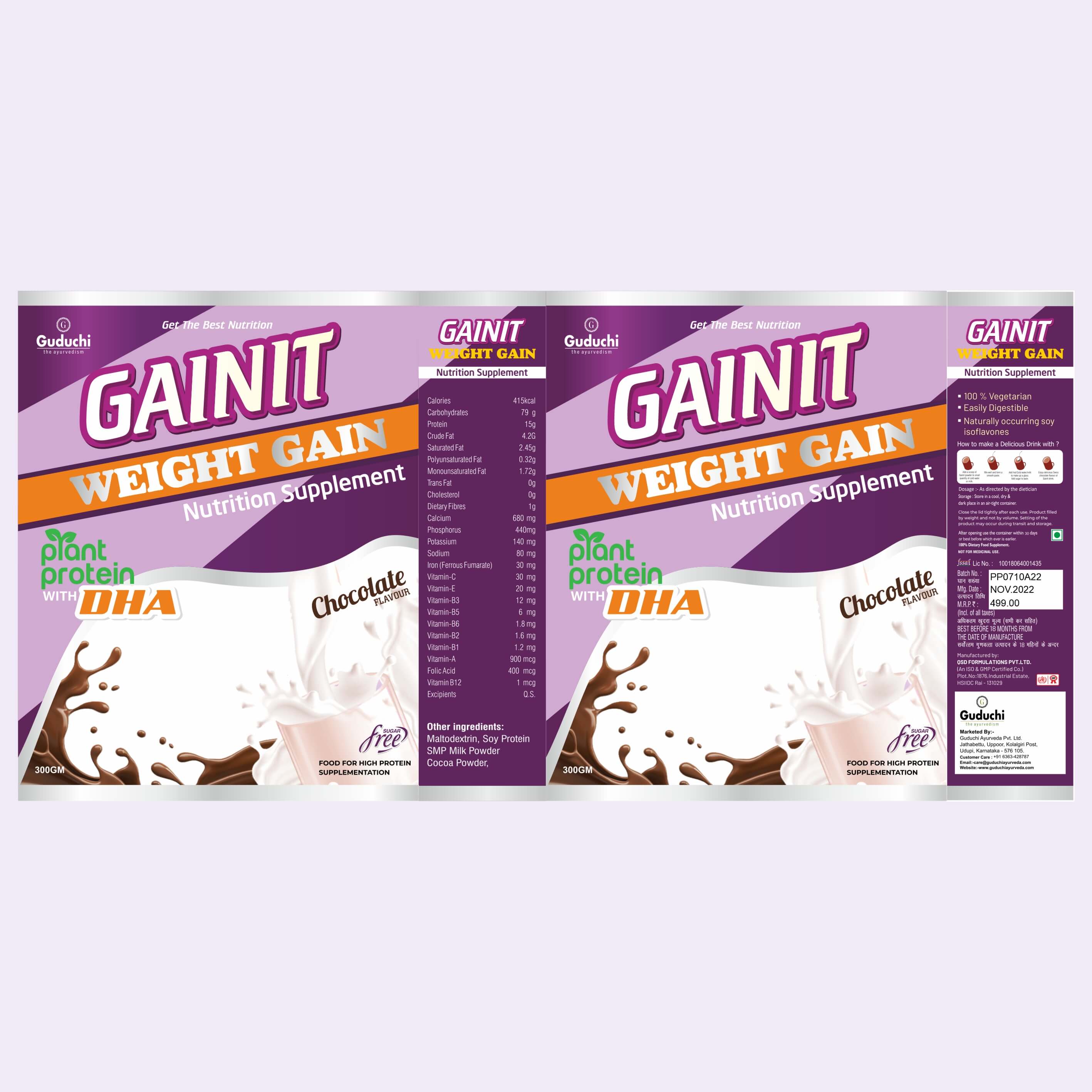 Gainit Weight Gain Powder | Plant protein | Sugar Free | Chocolate Flavour |100% vegetarian