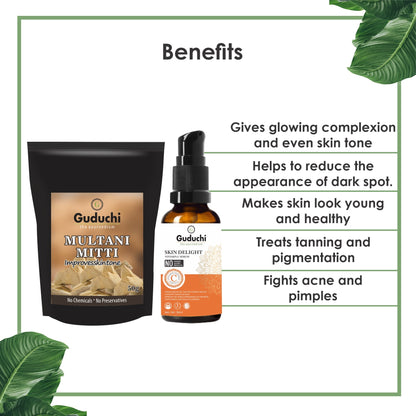 Glowing Skin Duo Guduchi Ayurveda Vitamin C Serum & Multani Mitti Combo Pack - Guduchi Ayurveda