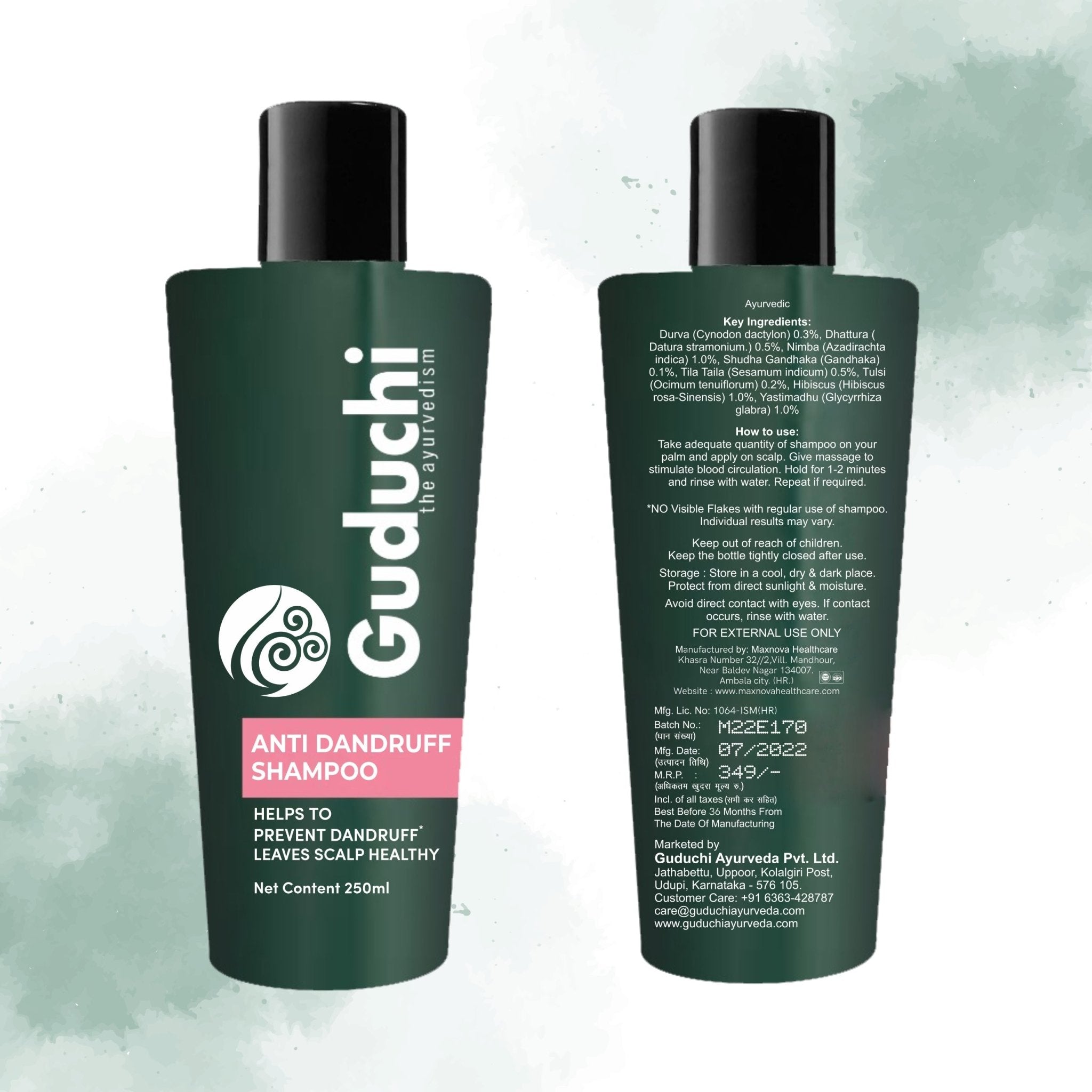 Guduchi Ayurveda Anti Dandruff shampoo made from Durva, Neem and Licorice| SLS & Paraben FREE | Natural Actives | 250ML | Rs 349 - Guduchi Ayurveda