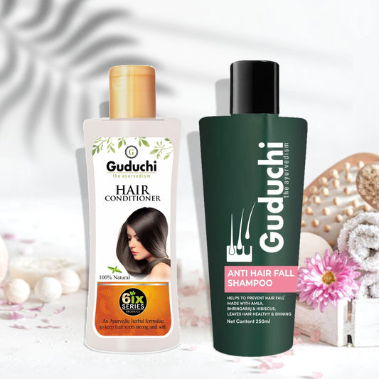 Guduchi Ayurveda Anti-Hair fall Shampoo & Conditioner Combo For Hair Fall Control & Dry & Frizz Free Hair - Guduchi Ayurveda