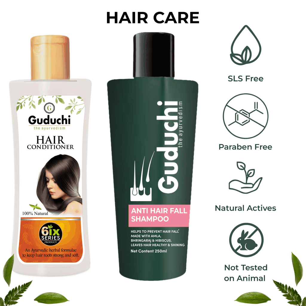 Guduchi Ayurveda Anti-Hair fall Shampoo & Conditioner Combo For Hair Fall Control & Dry & Frizz Free Hair - Guduchi Ayurveda