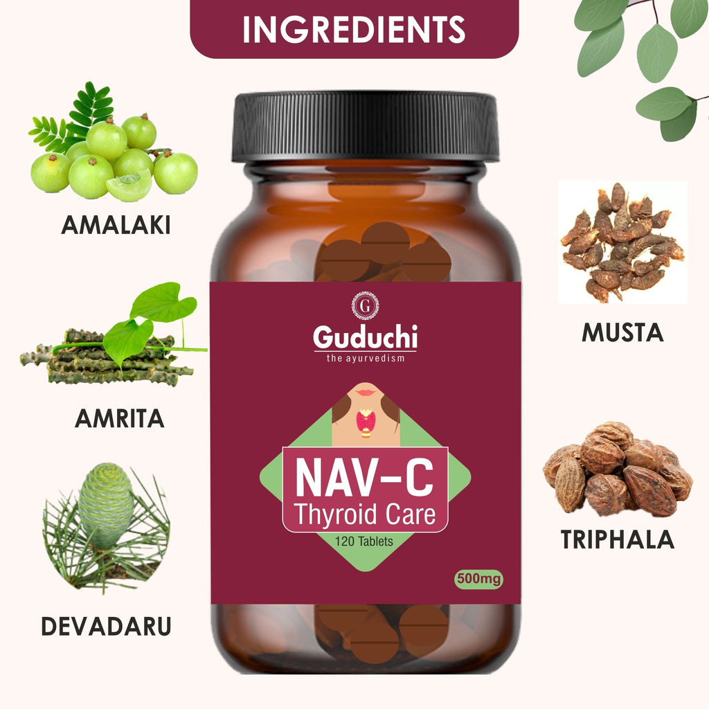 Guduchi Ayurveda NAV-C tablets | Helpful in treating Hypothyroid Symptoms. - Guduchi Ayurveda