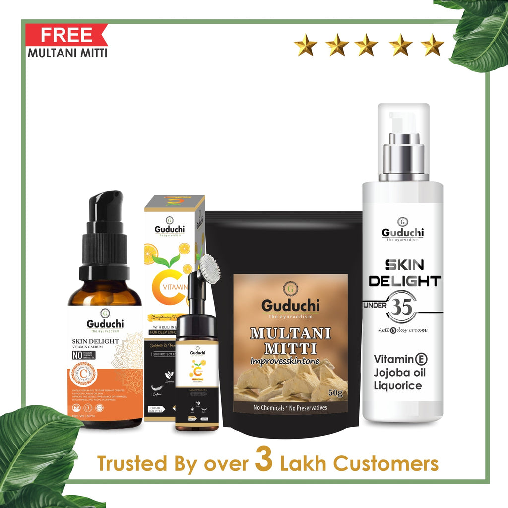 Guduchi Ayurveda Pure Skin Perfection: Guduchi's Vitamin C, Foaming Face Wash, Cream & Multani Mitti Bundle - Guduchi Ayurveda