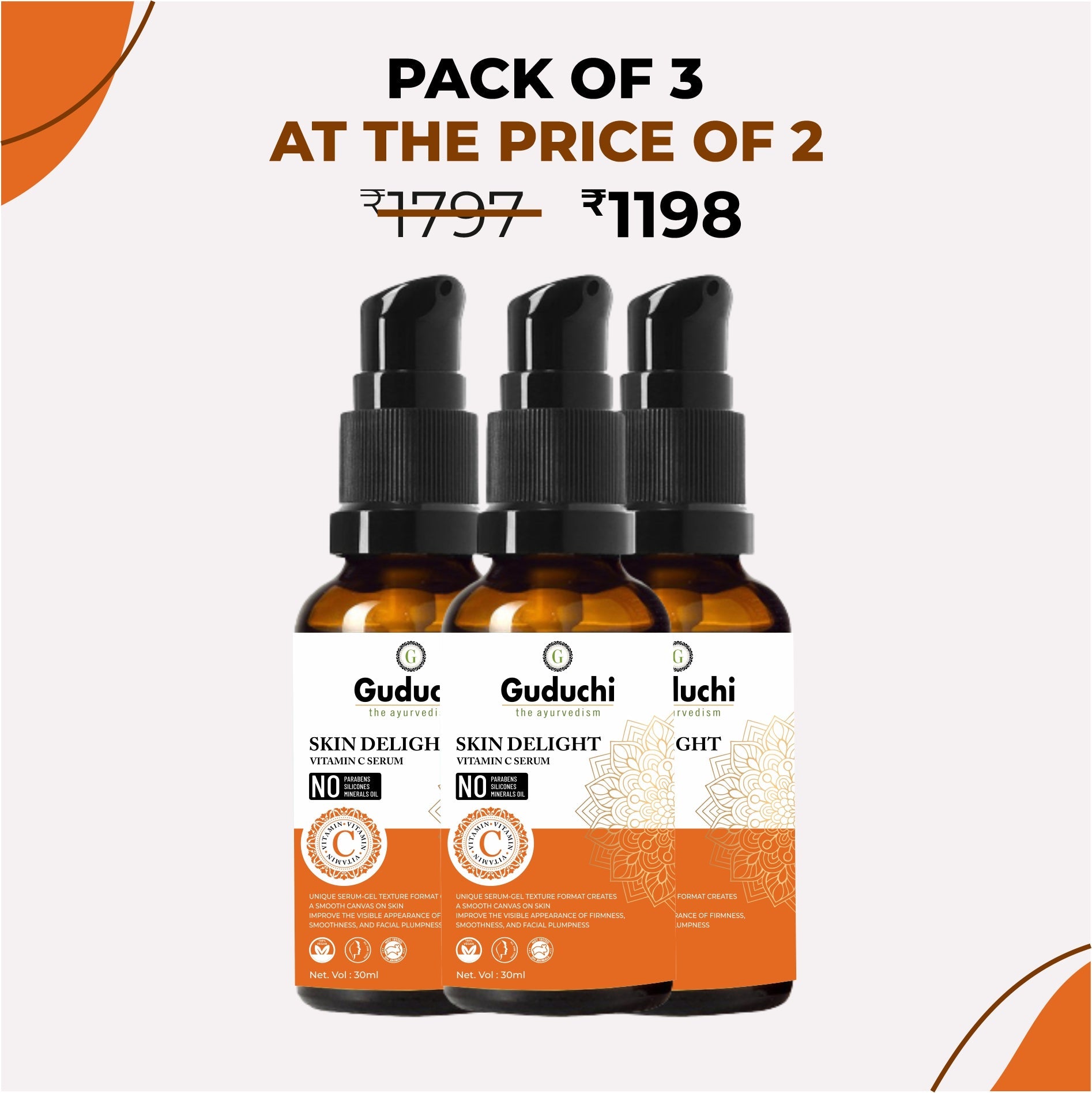 Guduchi Ayurveda Skin Delight Vitamin C [Kakadu plum extract] serum along with Jojoba oil and Aloe Vera. Improves the visible appearance of Firmness, Smoothness, and facial Plumpness. he visible appearance of Firmness, Smoothness & facial Plumpness-30ml - Guduchi Ayurveda