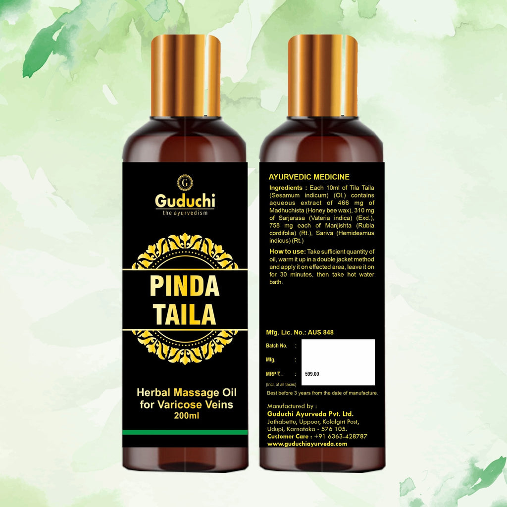 Guduchi Pinda body oil helps relieve pain in Varicose Veins | For External Use | 200 ML - Guduchi Ayurveda
