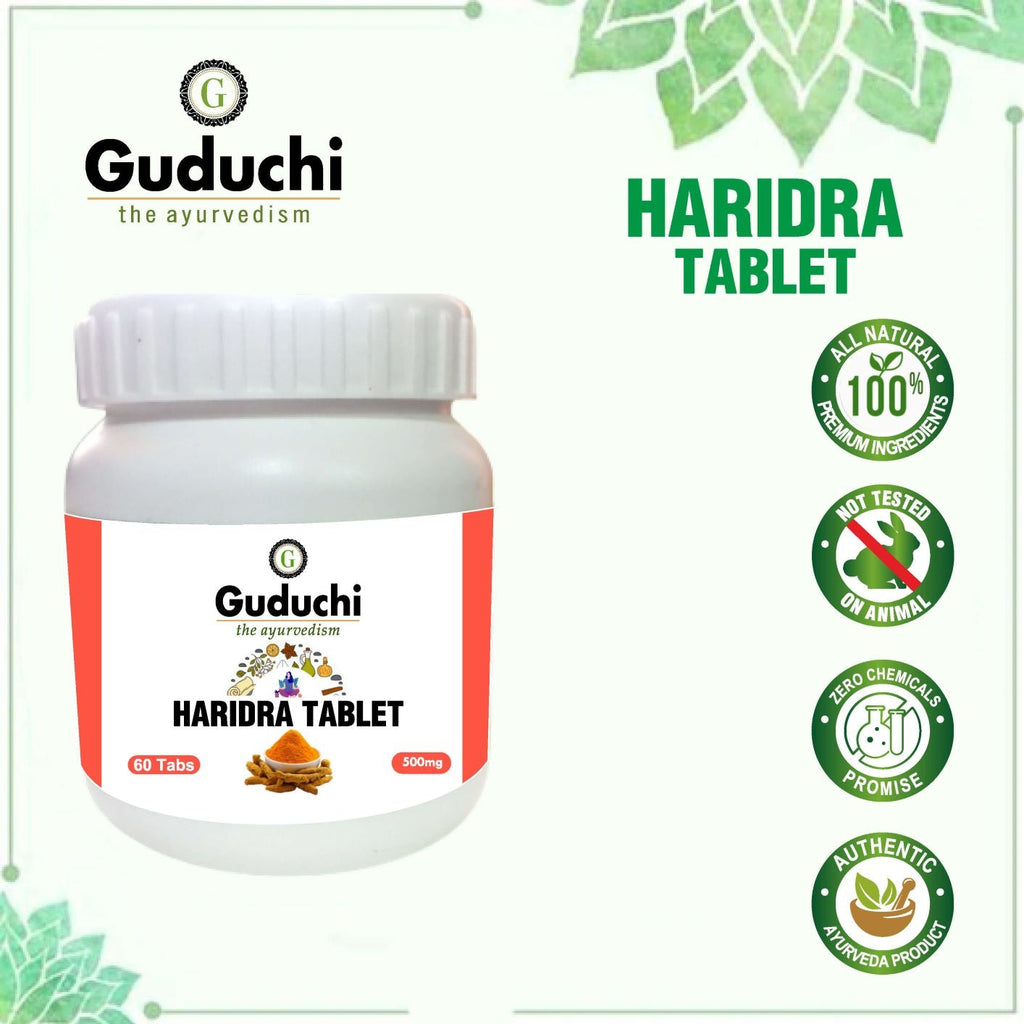 Haridra Tablet | Effective Herb for Skin & Respiratory Care | Cures Skin Allergy - 60 Tabs | 500mg - Guduchi Ayurveda