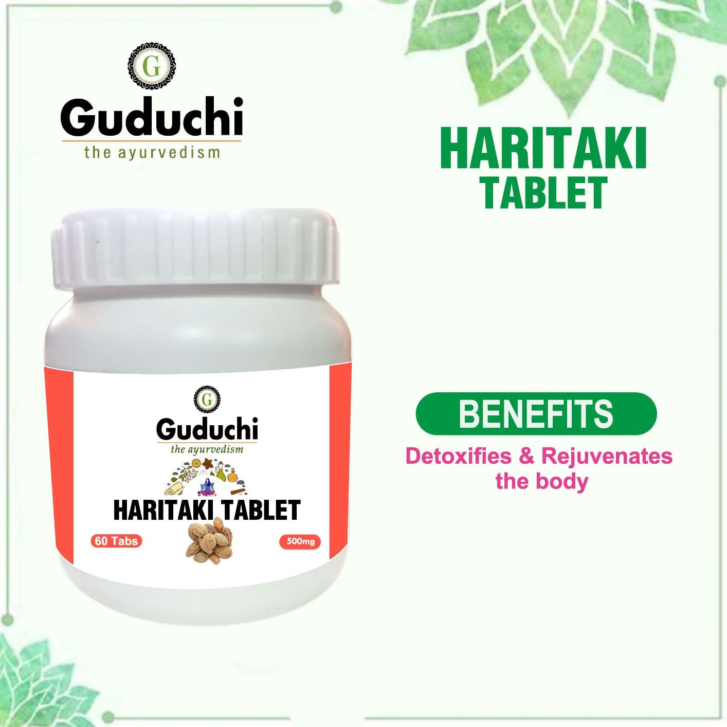 Haritaki Tablet- A Detoxification & Rejuvenation for Vata - 60 Tabs | 500mg - Guduchi Ayurveda