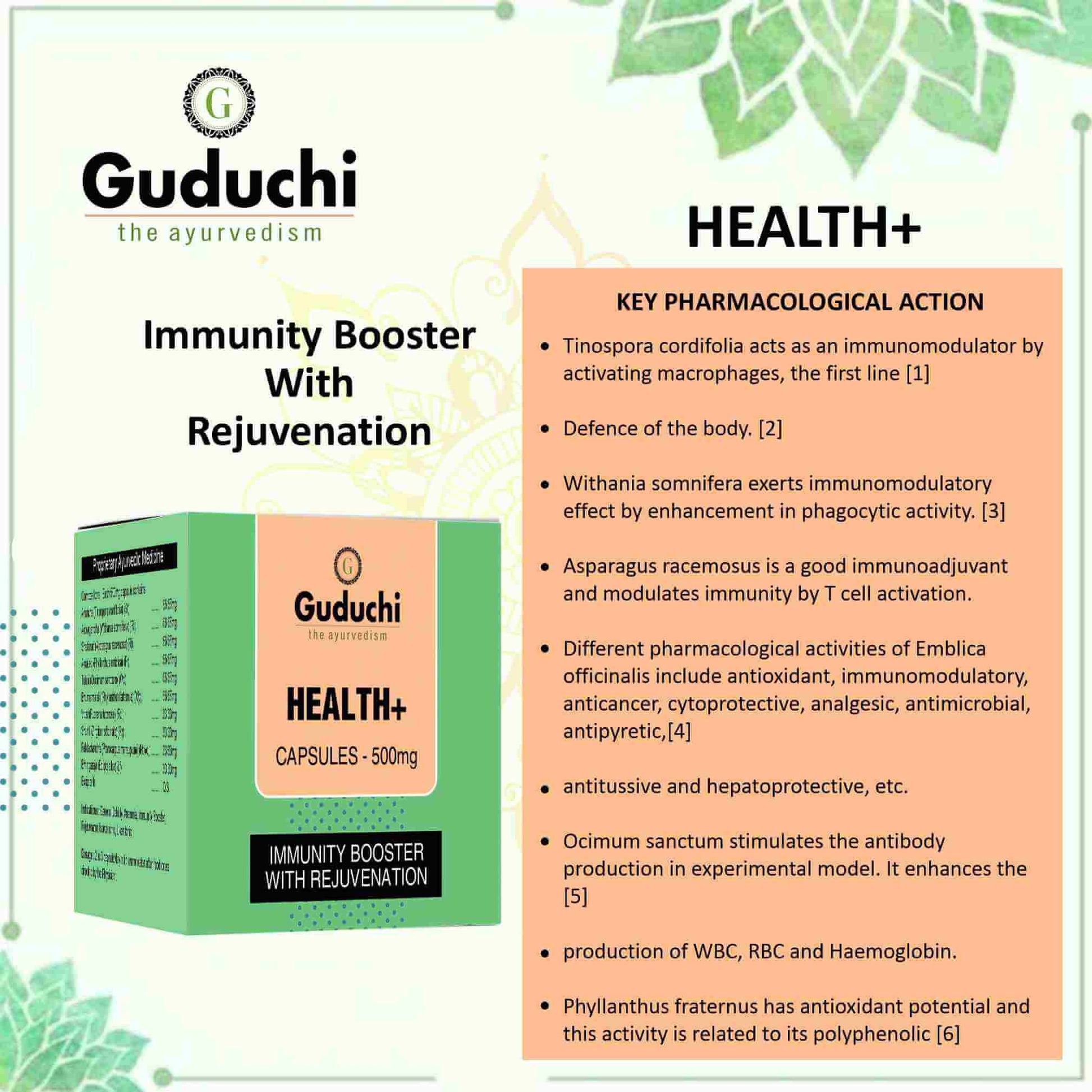 Health+ Capsule| Strengthens the immune system| Promotes overall health and well-being - Guduchi Ayurveda