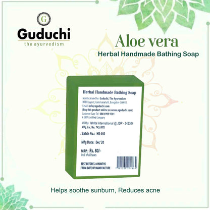 Herbal Handmade Aloe vera Bathing Soap for Moisturizing, Anti-Acne & Pimple Care 5*100gm - Guduchi Ayurveda