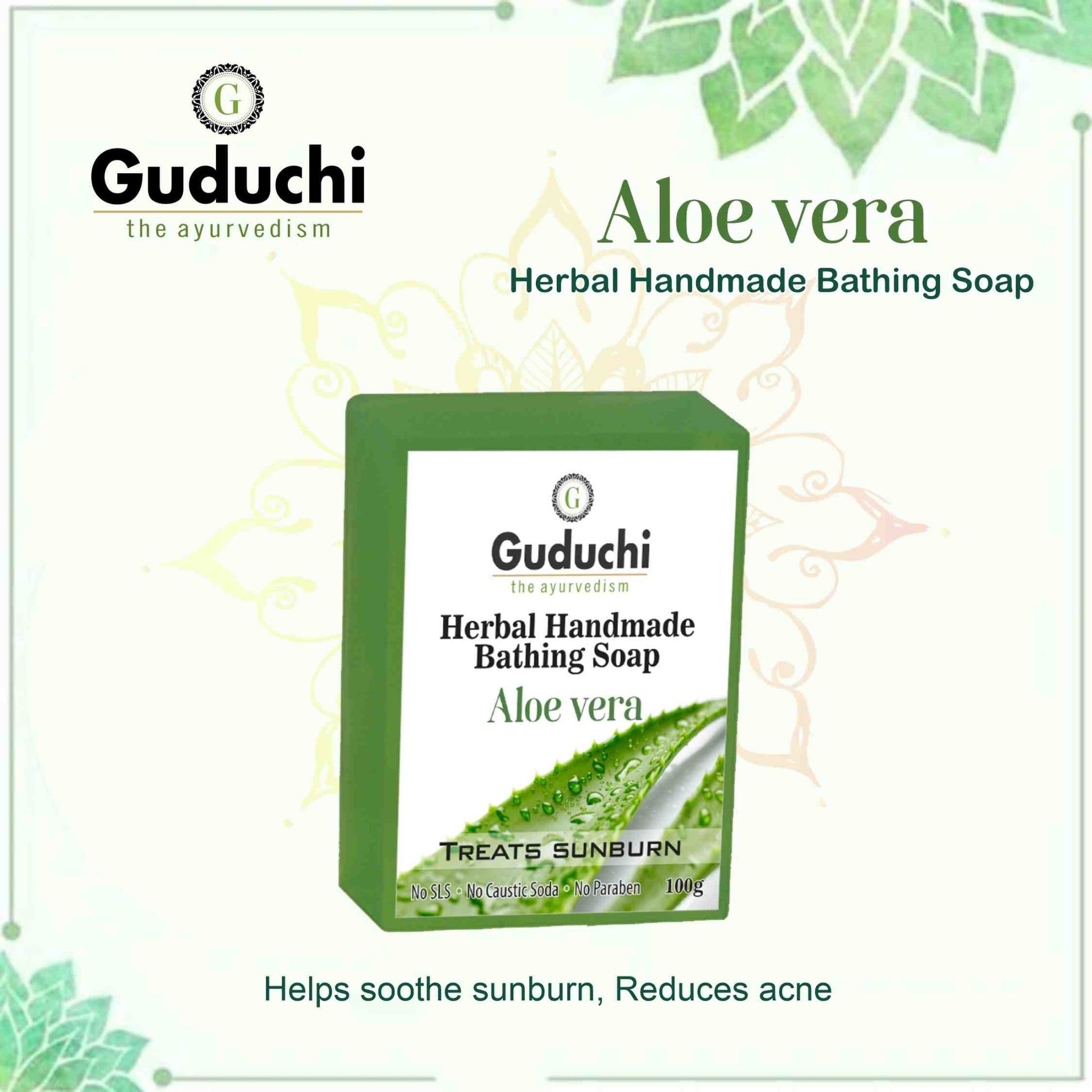 Herbal Handmade Aloe vera Bathing Soap for Moisturizing, Anti-Acne & Pimple Care 5*100gm - Guduchi Ayurveda