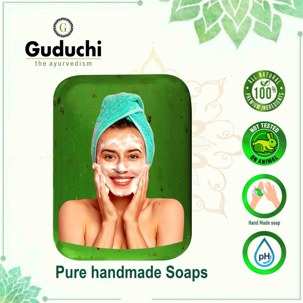 Herbal Handmade Neem,Tulsi & Aloevera Bathing Soap, Highly Recommended for Oily skin - 5*100gm - Guduchi Ayurveda