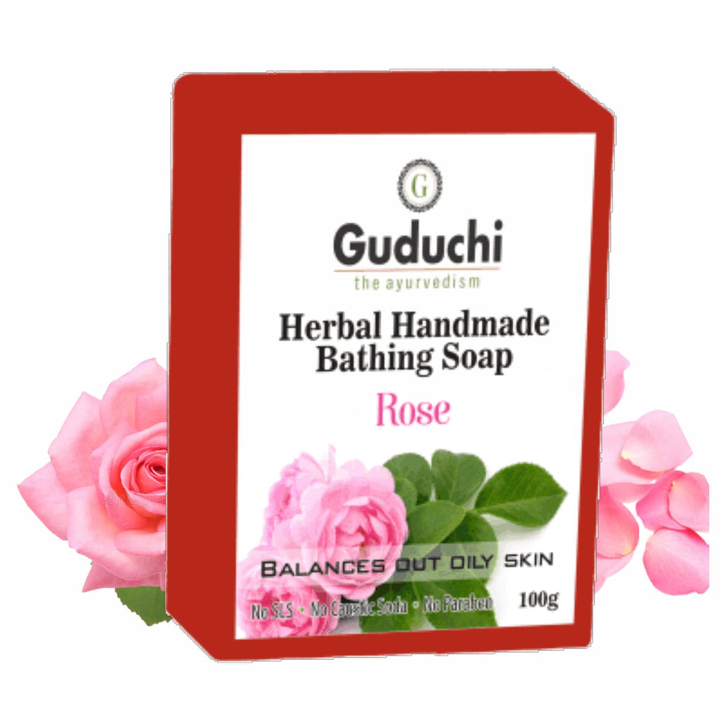 Herbal Handmade Rose Bathing Soap for Soft Skin & Oil Balance 5*100gm - Guduchi Ayurveda