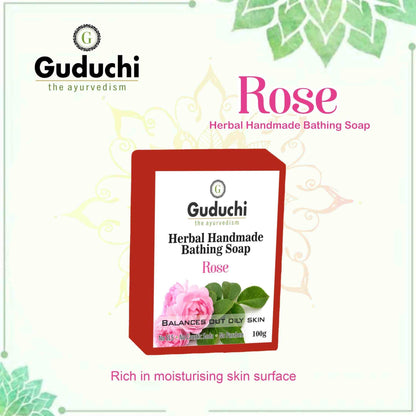 Herbal Handmade Rose Bathing Soap for Soft Skin & Oil Balance 5*100gm - Guduchi Ayurveda