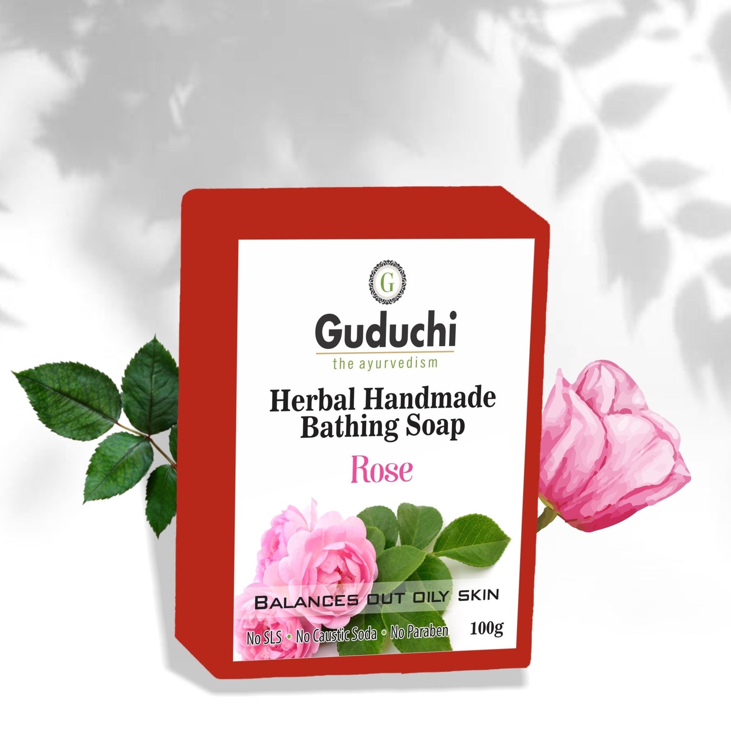 Herbal Handmade Rose Bathing Soap for Soft Skin & Oil Balance 5*100gm - Guduchi Ayurveda