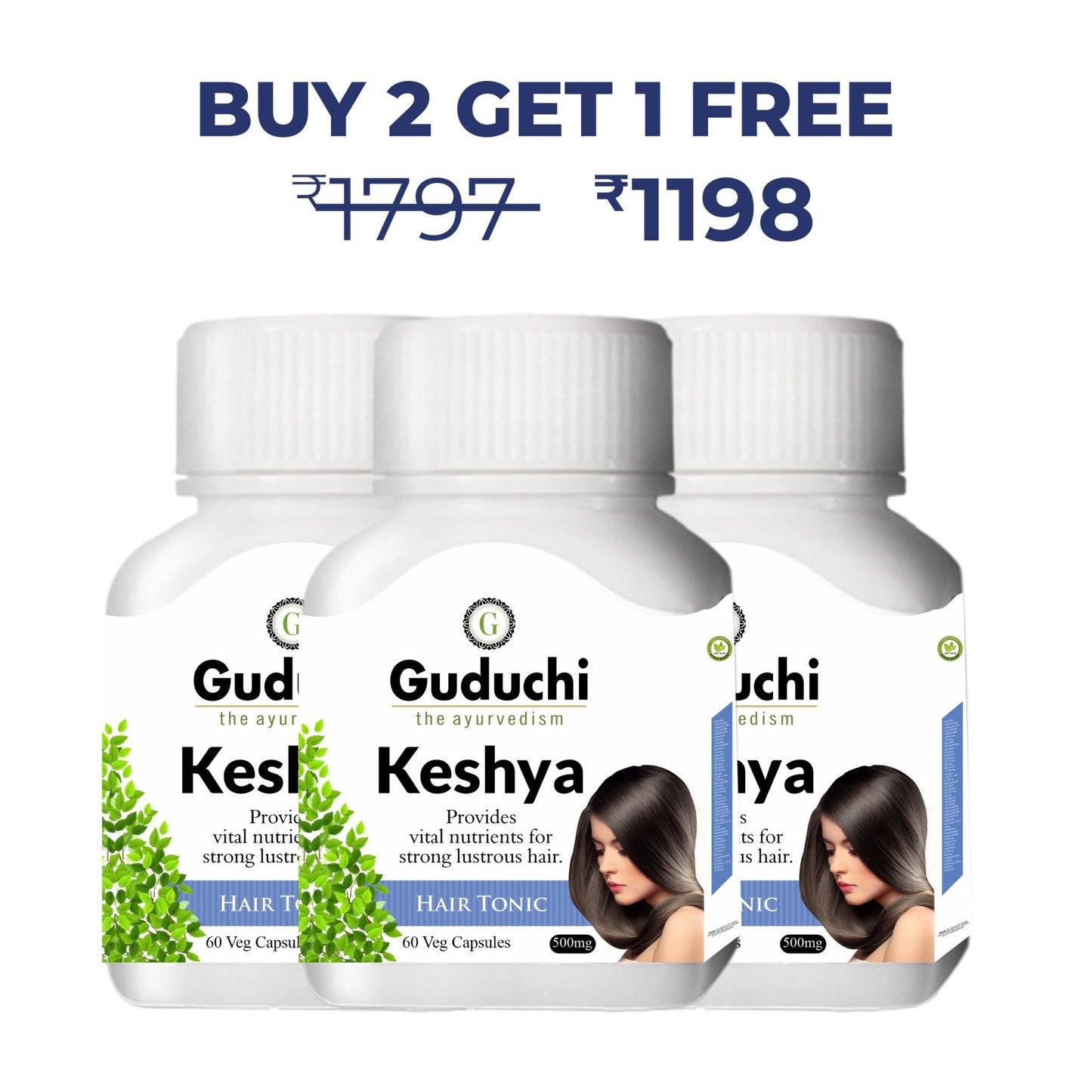 Keshya Hair Nutrition Supplement | Improves Scalp Health | Stimulate hair follicles | Prevents hair fall | Promotes hair growth | 250mg Tablets - Guduchi Ayurveda