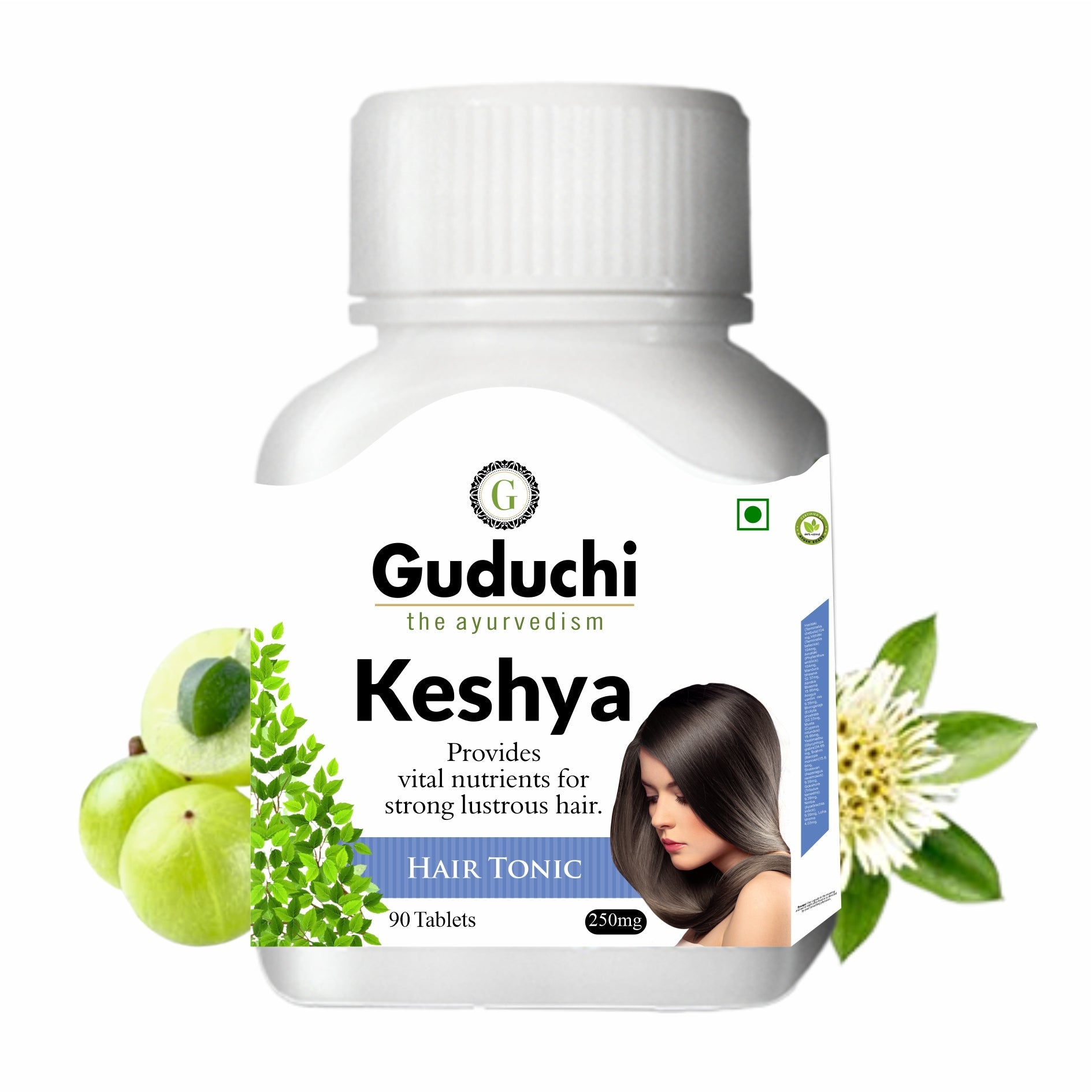 Keshya Hair Nutrition Supplement | Improves Scalp Health | Stimulate hair follicles | Prevents hair fall | Promotes hair growth | 500mg Tablets - Guduchi Ayurveda