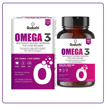 OMEGA 3 CAPSULES WITH FISH OIL - 1000MG TRIPLE STRENGTH - 60 CAPSULES - Guduchi Ayurveda