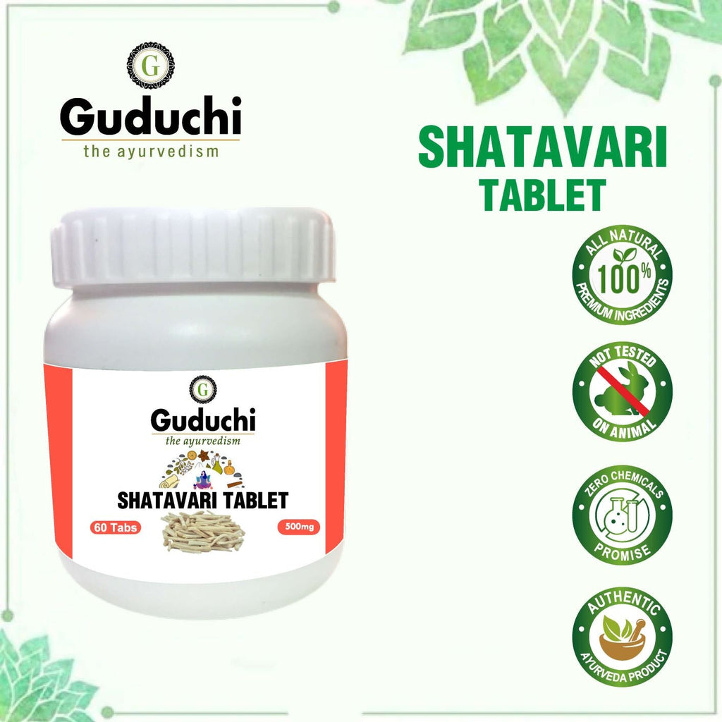 Shatavari Tablet- Nourishes & strengthens the Reproductive system - 60 Tabs | 500mg - Guduchi Ayurveda