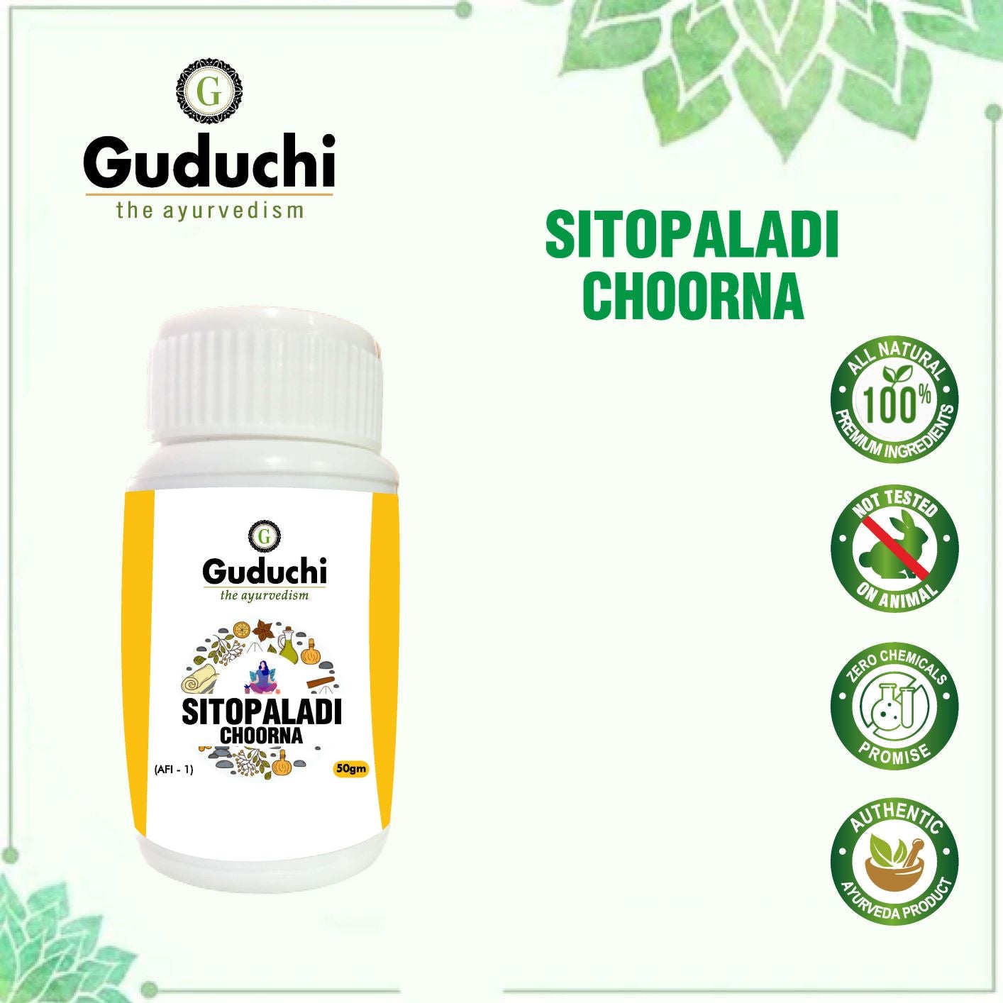 Sitopaladi Choorna |Effective Remedy for Cold-Cough | Quick Relief from Chest Congestion | 50gm - Guduchi Ayurveda