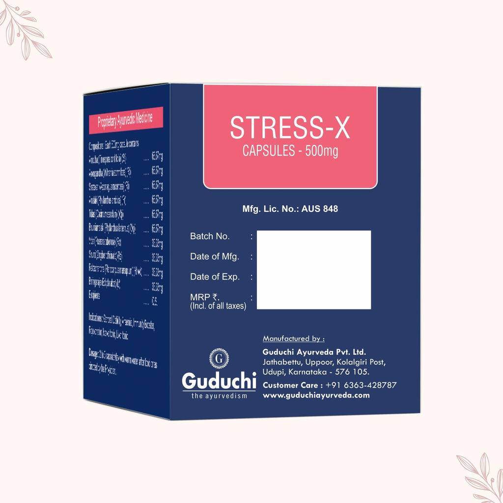 Stress–x capsule| Stress reliever| Balances the hormonal functions of the body - Guduchi Ayurveda