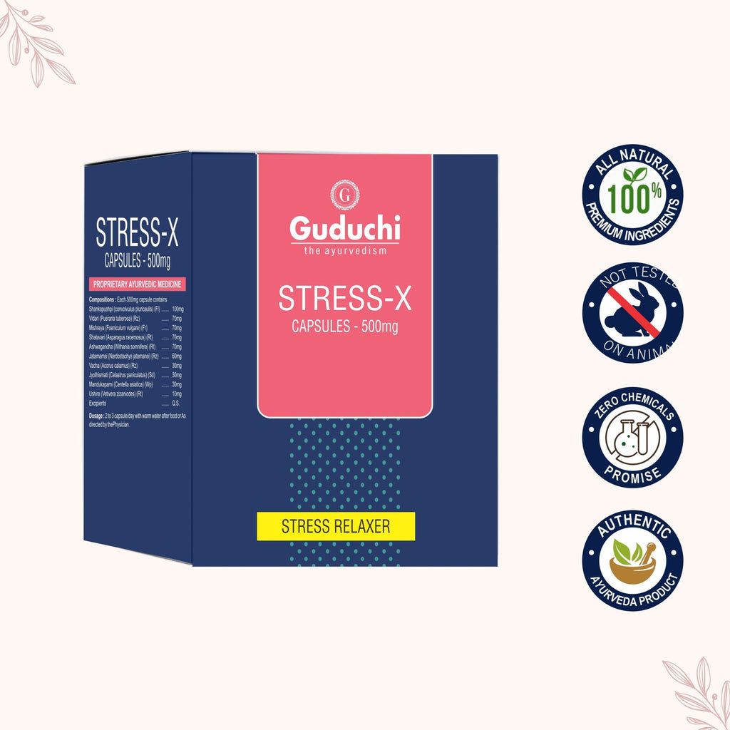 Stress–x capsule| Stress reliever| Balances the hormonal functions of the body - Guduchi Ayurveda