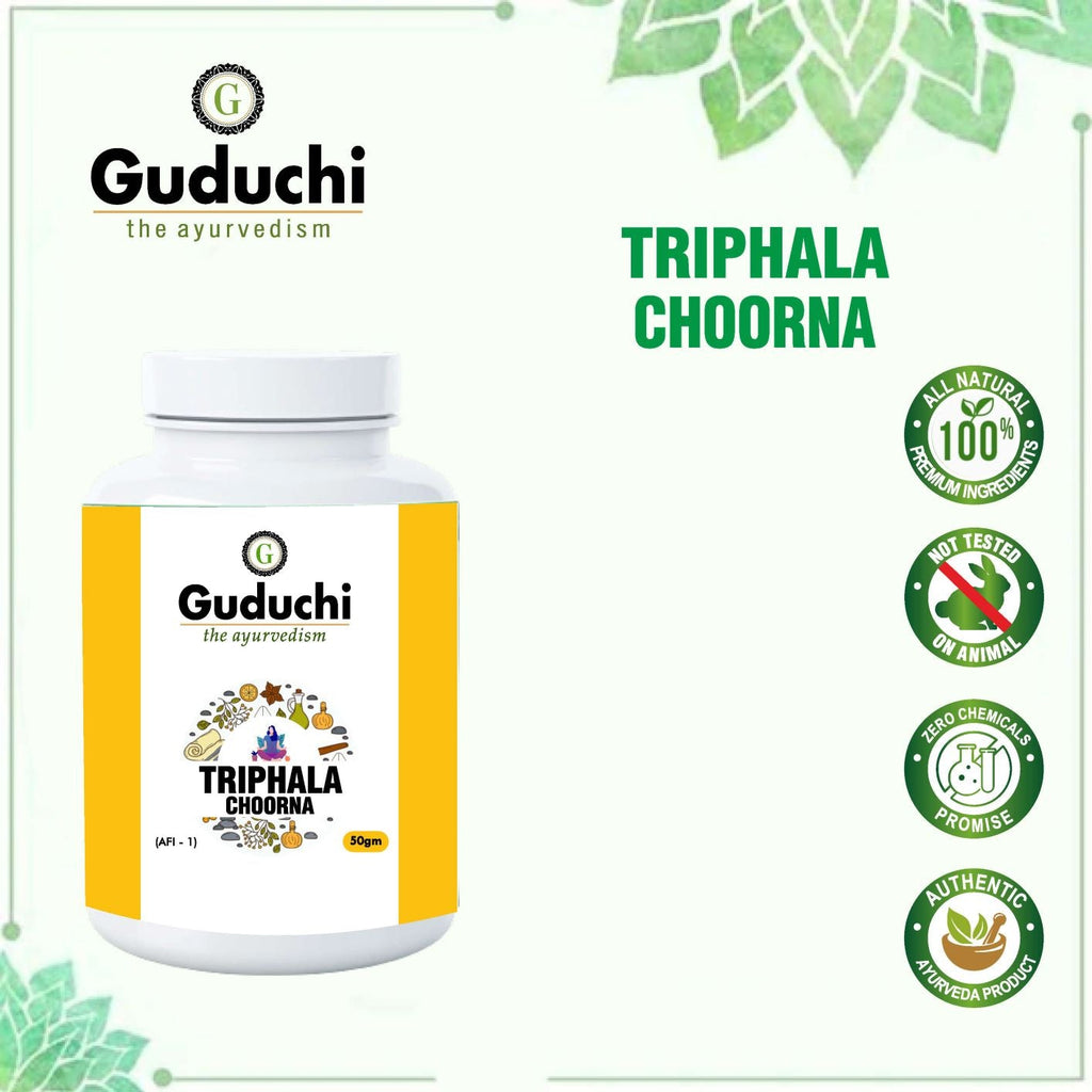 Triphala Choorna- Quick Relief from Digestive Distress | 50mg - Guduchi Ayurveda