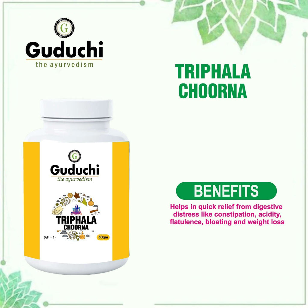 Triphala Choorna- Quick Relief from Digestive Distress | 50mg - Guduchi Ayurveda