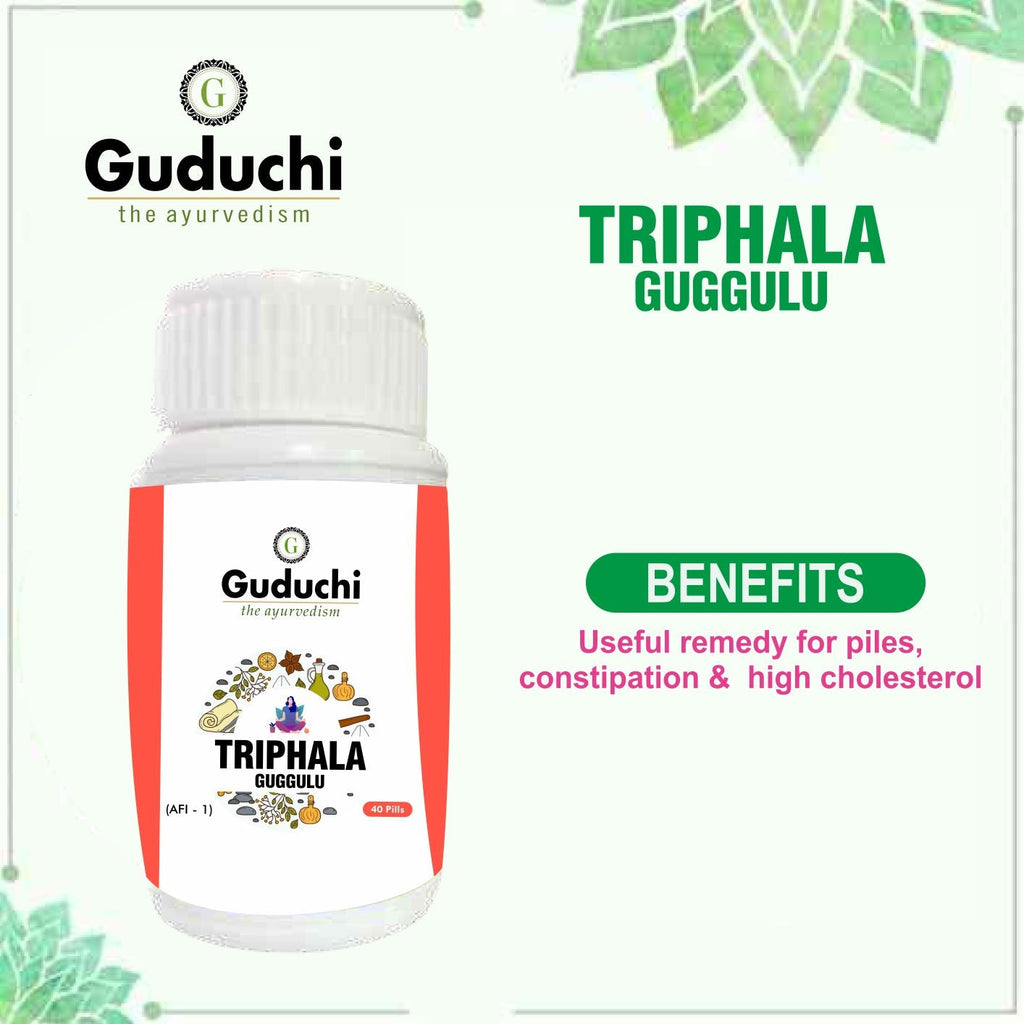 Triphala Guggulu | Useful remedy for piles, constipation & high cholesterol-40 Pills - Guduchi Ayurveda
