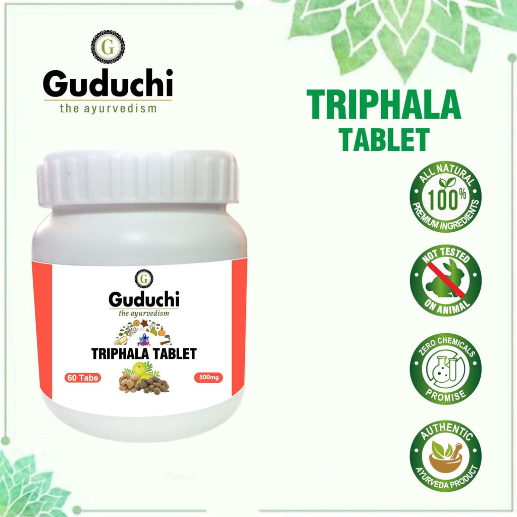 Triphala Tablet- Relieves from constipation | Helps reduce weight | 60 Tabs, 500mg - Guduchi Ayurveda